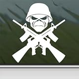 Eddie Machine Guns Iron Maiden White Sticker Decal Band White Car Window Wall Macbook Notebook Laptop Sticker Decal