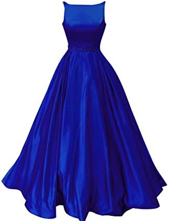 Staypretty Prom Dresses Long Satin Beaded A-line Formal Dress for Women with Pockets 2019