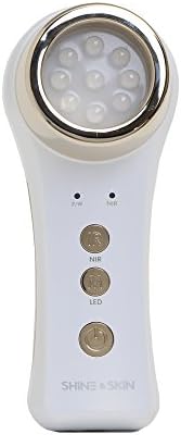 SHINEANS, Shine&Skin Glossy White, Gold Head Color - Total Home Skin Care, Facial Therapy Massager with Near-infrared ray, 3 Color LED Light, Anion