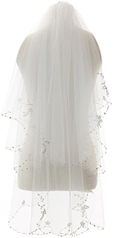 ElieHouse Women's 2 Tiers Crystal Edge Elbow Length Wedding Bridal Veil E51