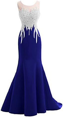 Felaladress Crystal Mermaid Sexy Backless Sparkly Long Prom Evening Dresses Royal Blue 2