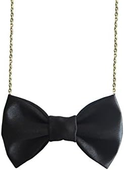 Freena Design Bow Tie Necklace Adjustable Chain 16 - 18 inches Pre-tied Accessory Dr. Who Cotton Matte Handcrafted in USA Group 1 (3” x 1.75”, Black Satin)