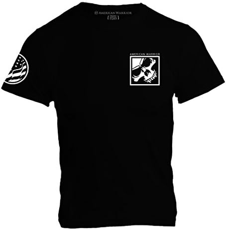 American Warrior Mens Skull and Crossguns w US Flag - Made in the USA T-Shirt