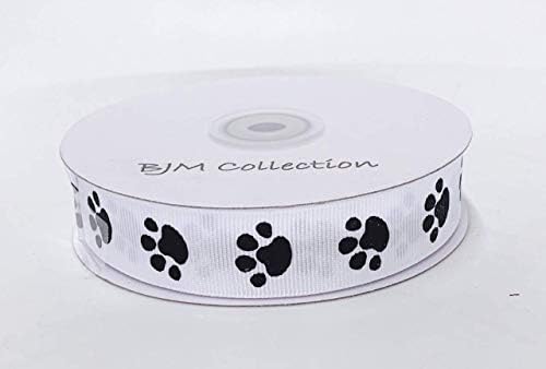 BJM Assortment Paw Printed Grosgrain Ribbons 25 Yards for Artwork & Stitching Craft Occasion Child Bathe (White, 7/8″)
