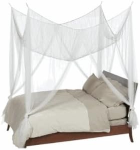 White 4 Poster Square Bed Canopy with Gift Bag Fits Up To King Size