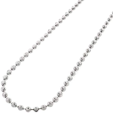 Authentic Solid Sterling Silver Moon-Cut Ball Bead .925 Rhodium Beaded Heavy-Duty Necklace Chains 16" - 30", 2MM 3MM 4MM 5MM, Made In Italy, Men & Women, Next Level Jewelry