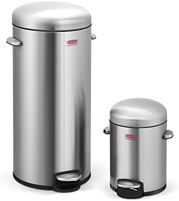 Innovaze Step Trash Can, Round Retro Stylish Bin with Plastic Inner Bucket for Bathroom Kitchen and Office - 5 Liter + 30 Liter Combo (Retro)