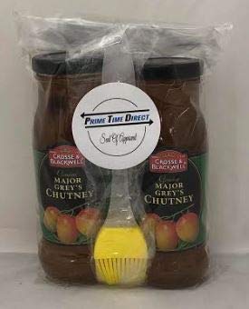 Crosse & Blackwell Genuine Major Grey's Chutney, 9 oz (Pack of 2) with Silicone Basting Brush in a Prime Time Direct Sealed Bag
