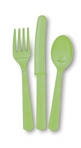 Lime Green Plastic Silverware Set for 6 Guests (18pcs)