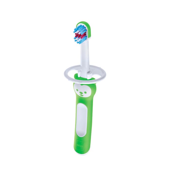 MAM Baby Toothbrush, Compact Handle, Ergonomic and Non-Slip, Ideal for First Teeth, with Safety Guard, Small Head and Extra Soft Bristles, Neutral, Pack of 1