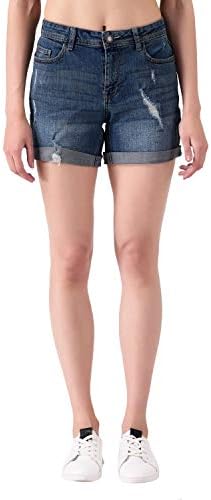 Women's Rugged Fold Up Denim Shorts (Blue)