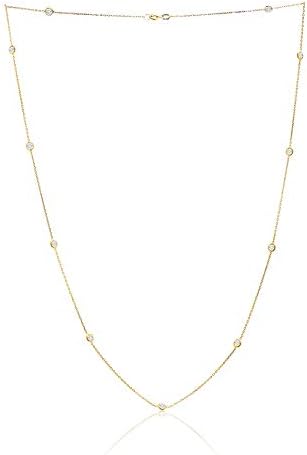 Mia Sarine Women's Necklace - 925 Sterling Silver By the Yard Station Bezel Set Crystal Delicate Link Chain Necklace