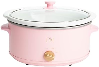 Paris Hilton 6-Quart Manual Slow Cooker, Features Three Settings (Low, High, Warm), Naturally Nonstick and Dishwasher Safe Stoneware Insert, Family Sized Capacity, Pink