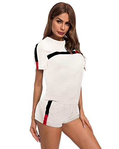 TOP-MAX Women's 2 PCS Tracksuit Round Neck Long Sleeve Top Stripe Long Pants Jumpsuit Outfits Set for Sport - Thumbnail 5
