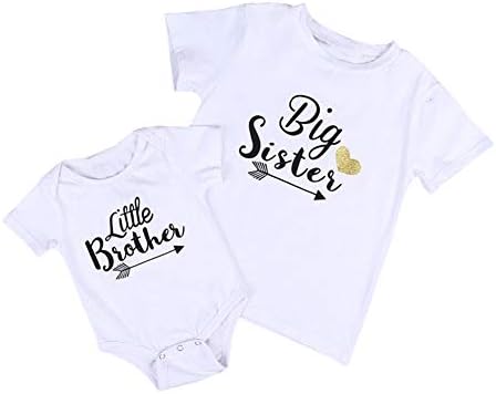 Newborn Baby Romper Top White Shirt Little Brother & Big Sister Print Arrow Pattern Romper& T-Shirt Tee Tops