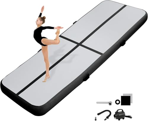 KIKILIVE 10CM Hoch Gymnastikmatte Tumbling Matte, 3M Aufblasbar Gymnastik Track Matte Air Turnmatte mit Luftpumpe Aufblasbare Sportmatte für Fitness/O