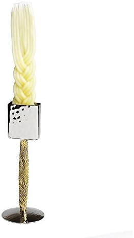 Upscale Hammered Stainless Steel Shabbat Havdalah Candle Holder with Gold Stem
