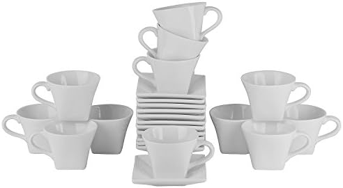 Elegant 10 Stawberry Street Contemporary Design Whittier Square 8-oz. Flared Cups &amp; Saucers, Set of 12 , Oven Proof and Dishwasher Friendly
