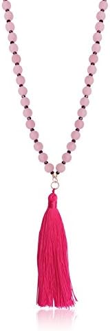 Rose Quartz Loving Intention Necklace with 108 Mala Beads and a Playful Pink Tassle