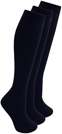 Ladies & Girls Knee High Length Cotton Rich Everyday School Socks Black White Navy and Charcoal (3, 6 & 12 Pair Multi Pack)