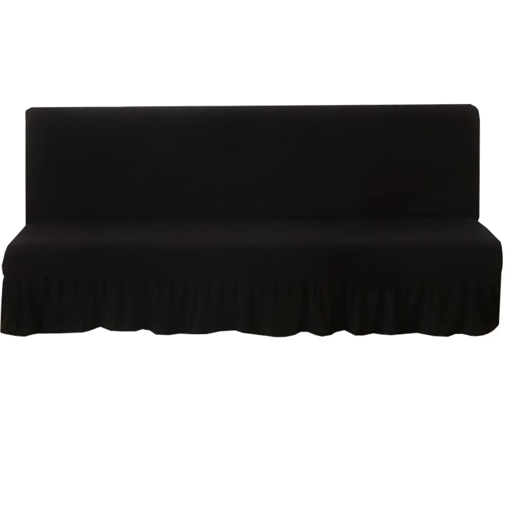 Photo 1 of Futon Cover-Stretch Armless Futon Covers Full Size With Skirt Ruffled Futon Sofa Cover Washable Folding Sofa Bed Cover Soft Futon Couch Cover Slipcover With Elastic Bottom For Kids,Pets(Black)