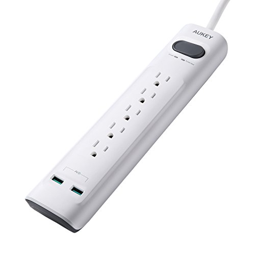 AUKEY Surge Protector with 5 Outlets and 2 USB Charging Ports, 600 Joules Power Strip with 5ft Power Cord | ETL Certified - White AUKEY Surge Protector with 5 Outlets and 2 USB Charging Ports, 600 Joules Power Strip with 5ft Power Cord | ETL Certified - White