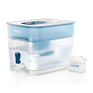 BRITA waterfilterstation Flow, voor grote volumes gefilterd kraanwater, met handige tapkraan, blauw, 8,2L