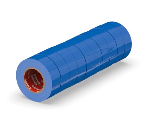 ERKO Nastro Isolante elettrico blu 15 mm x 10 m 10 Pezzi, PVC Per isolare, Riparare e legare, nastro adesivo, Per tensioni fino a 6 kv, elettrici professionali, flessibile, autoestinguente