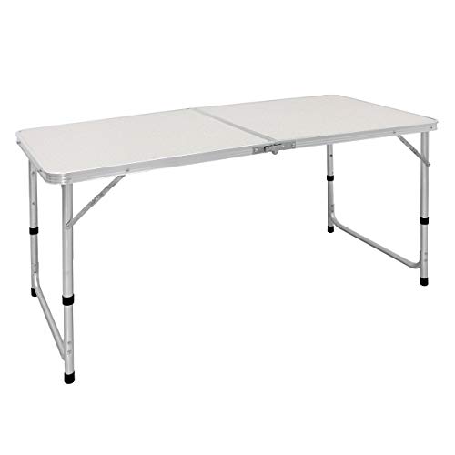ECD Germany Campingtafel Klaptafel Met Handvat 120x60x55/63/70 Cm Wit Crème Van Aluminium En Mdf - In Hoogte Verstelbaar… - Image 3