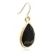 Black Crystal Pear Shape Dangle Earrings In Yellow Gold Tone