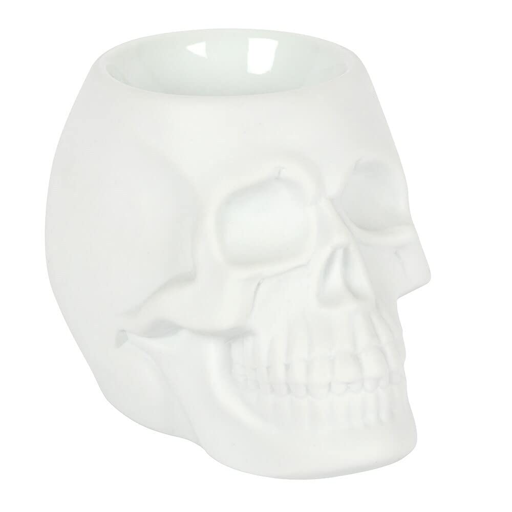 Spooky White Ceramic Skull Oil Burner - 10cm x 10cm (1 Pc.) - Luxurious Design, Premium Material, Aromatherapy Accessory - Ideal for Home & Office Decor