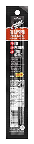 FBOMB Keto Meat Sticks | 100% Natural Pork, No Antibiotics Nitrites or Nitrates, No Added Hormones | Sugar Free, High Protein, Low Carb, Gluten Free, Paleo, Keto Snack Sticks | Salt & Pepper 12 Pack