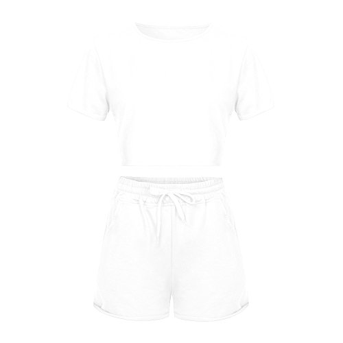 WuyiM® 2018 Womens 2PCS Activewear Set Ladies Crop Top T-Shirt Sport Shorts (White, L) - Thumbnail 3