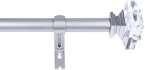 DAINTIER1 inch Single Window Curtain Rod with Square Acrylic Finial,36-72 inch,Matte Silver