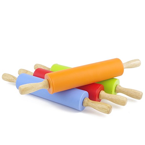 Remeel Silicone Rolling Pin Non-Stick Surface Wooden Handle (12 inch, Blue) - Thumbnail 5