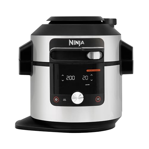 Foodi MAX Olla eléctrica multifunción con SmartLid, 7,5 l, 14 funciones de cocción en 1, Olla a presión, Freír con aire, Cocción lenta, Parrilla y más, sensor digital, acero inoxidable, OL750EU