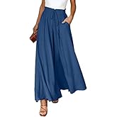 Am Direct Women's High Waisted Wide Leg Palazzo Pants with Pockets, Flowy Elastic Waist Maxi Pants