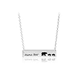 GUAngqi Cute Family Love Mama and Baby Bear Necklace Bar Necklace Mother's Day Gift Sweet Gift for Mom,Silver two bears,As description