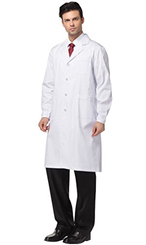 Nideen White Lab Coats Doctor Workwear - Unisex Lab Coat Scrubs Woman Man L