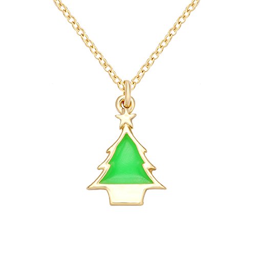 Tushuo green luminous glow in the dark tree pendent gold tone cha…