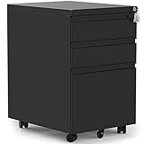 Merax 3-Drawer Mobile File Cabinet with Keys, Fully Assembled Except Casters (Black)