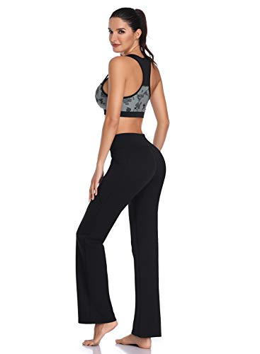 image for HISKYWIN Side Pockets Yoga Pants 4 Way Stretch Tummy Control Workout R