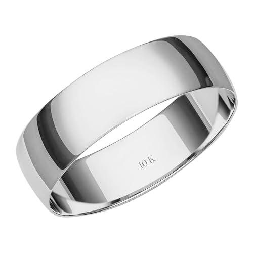 6MM Solid Gold Men's Wedding Band – Comfortable Lightweight Wedding Ring for Men in 10K or 14K Yellow, White or Rose Gold Jewelry; Classic Plain Mens Wedding Band; Durable, Well-Polished Gold Rings for Men, by Brilliant Expressions