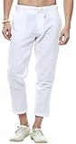 utcoco Men's Classic Drawstring Waist Tapered Flat-Front Linen Capris