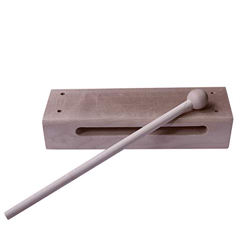 image for SPWOLFRT Wood Block Musical Instrument with Mallet, Natural Finish Sol