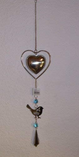 Decorative Hanging Metal Hanger Heart with Bird and Glass Stones in Silver / 3 Assorted Colours