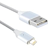 Wordcam Nylon Braided 2.4A Magnetic Lighting Charging USB Charger Cable Cell Phone Cables for iPhone X/8/8 plus/7/7 Plus/6s/6s Plus/6/6 Plus/5/5S/5C/SE/iPad Air/Mini and iPod ( sliver)