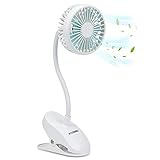 USB Portable Clip On Stroller Fan, 3 Speeds Flexible Bendable Mini Personal Desk Electric Fans with 2000mAh Rechargeable Battery Operated Quiet Cooling Oscillating Fans for Bed, Dorm, Car (White)
