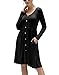 GRECERELLE Women's Long Sleeve Button Casual Plain Swing Retro Dresses Wasp Down A-Line Dress with Pockets