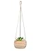 Mkono Ceramic Hanging Planter Macrame Plant Holder 5 Inch Cute Succulent Cactus Pot with Cotton Rope Hanger for Indoor Outdoor Decor, 2 Pack